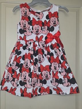 Girls Red Minnie Mouse Bow Print Dress